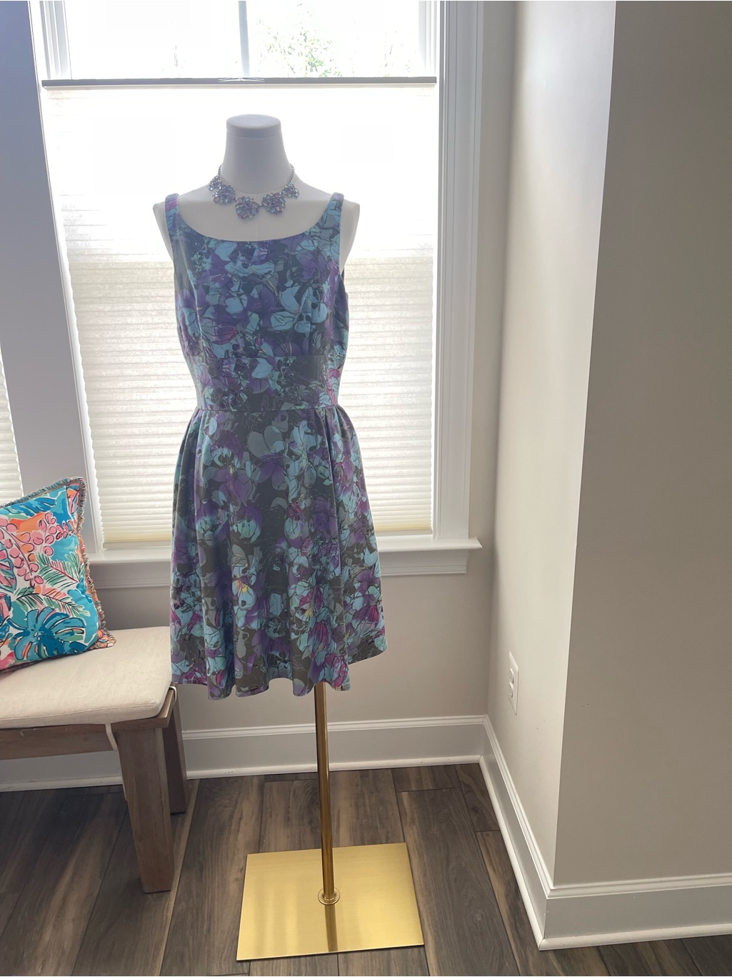 Taylor Purple And Teal Floral Sleeveless Fit-And-Flare Mini Dress